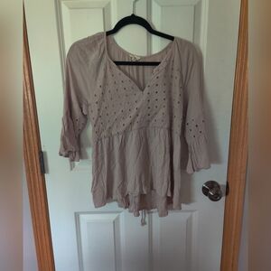Women's Beige Eyelet Top